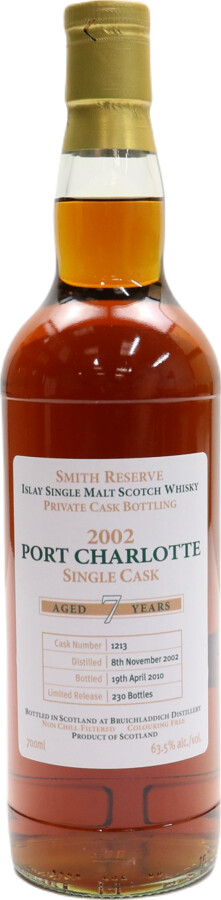 Port Charlotte 2002 Smith Reserve Private Cask Bottling #1213 63.5% 700ml