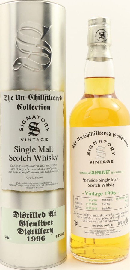 Glenlivet 1996 SV The Un-Chillfiltered Collection 1st Fill Sherry Butt #79233 46% 700ml