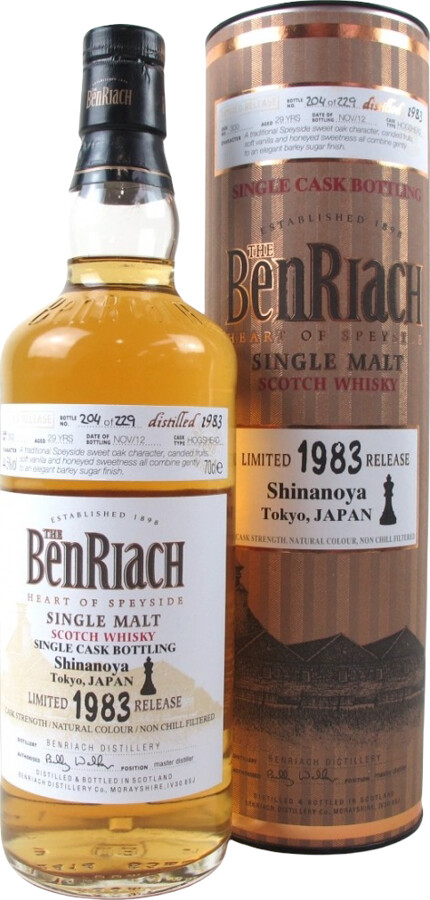 BenRiach 1983 Single Cask Bottling 29yo #300 Shinanoya Tokyo 44.5% 700ml
