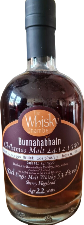 Bunnahabhain 1990 WCh Christmas Malt 24.12.1990 Sherry Hogshead 54/1990 53.2% 500ml