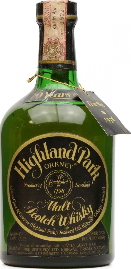 Highland Park 1956 Green Dumpy Bottle Ferraretto Import Milano 43% 750ml