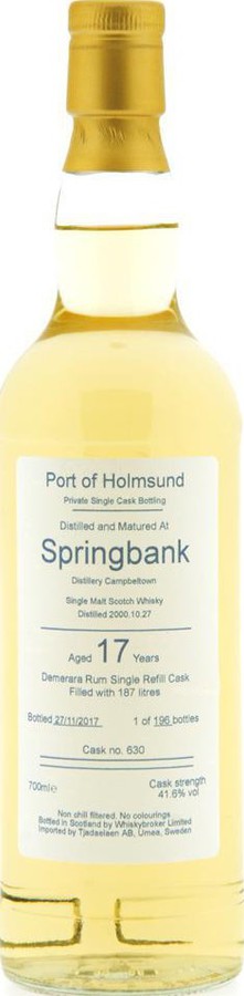 Springbank 2000 WhB Demerara Rum Cask #630 Port of Holmsund 41.6% 700ml