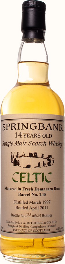 Springbank 1997 Private Bottling Fresh Demarara Rum Barrel #245 Celtic 46% 700ml