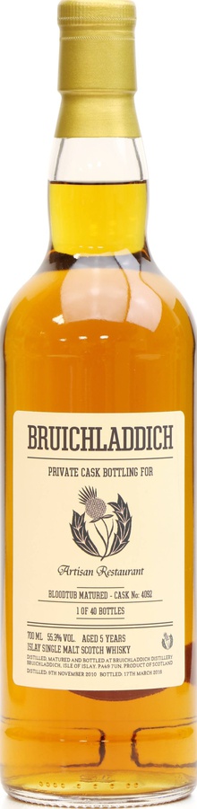 Bruichladdich 2010 Private Cask Bottling for Artisan Restaurant Bloodtub #4092 55.3% 700ml