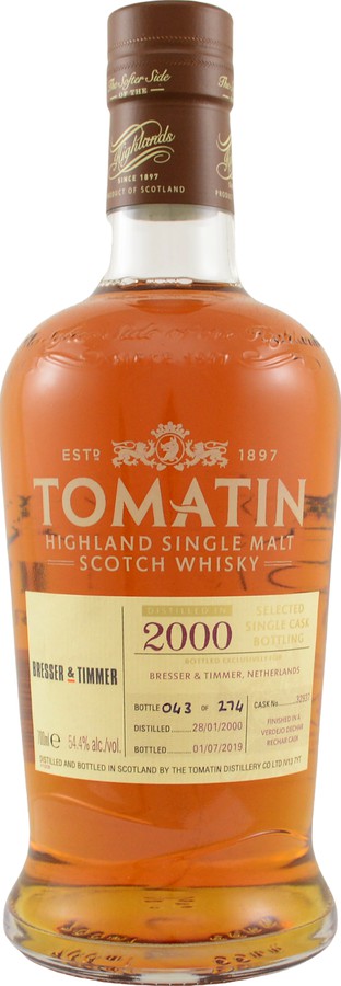 Tomatin 2000 Selected Single Cask Bottling #32937 Bresser & Timmer 54.4% 700ml
