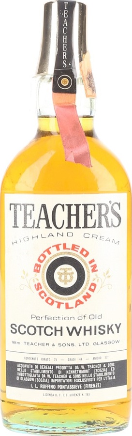 Teacher's Highland Cream Perfection of Old Scotch Whisky I. L. Ruffino Pontassieve Firenze 44% 750ml
