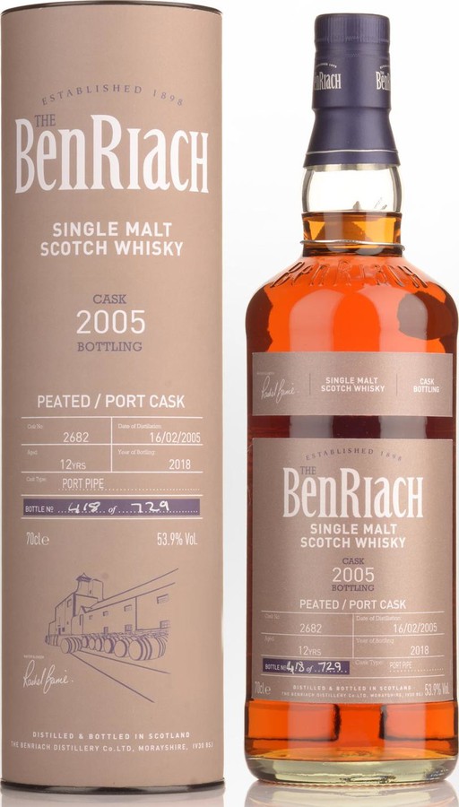 BenRiach 2005 Peated Single Cask Bottling Batch 15 12yo Port Pipe #2682 53.9% 700ml