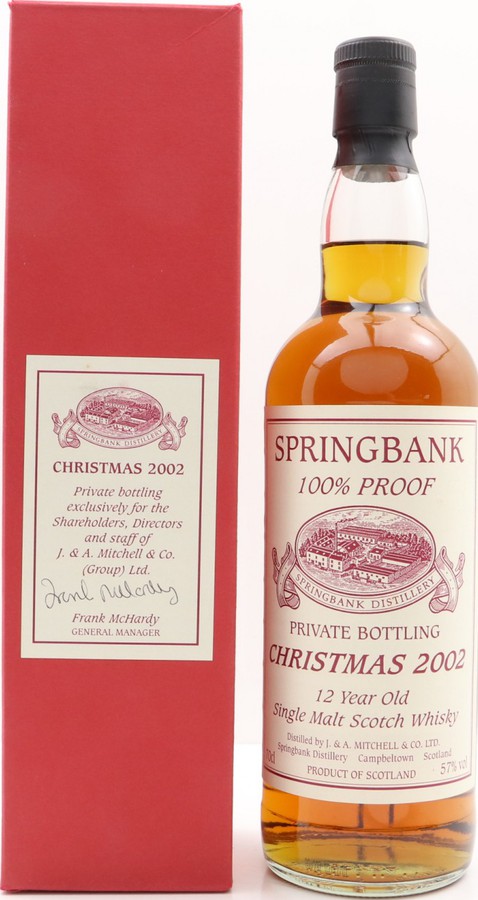 Springbank Christmas 2002 for Shareholders Directors and Staff 57% 700ml
