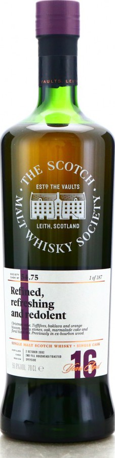 Aberlour 2002 SMWS 54.75 Refined refreshing and redolent 2nd Fill Toasted Hogshead 59.8% 700ml