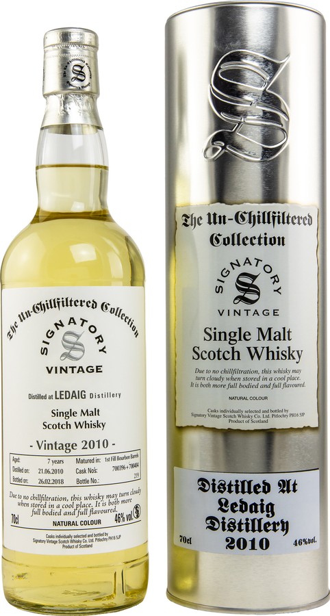 Ledaig 2010 SV The Un-Chillfiltered Collection 1st Fill Bourbon Barrels 700396 & 700404 46% 700ml
