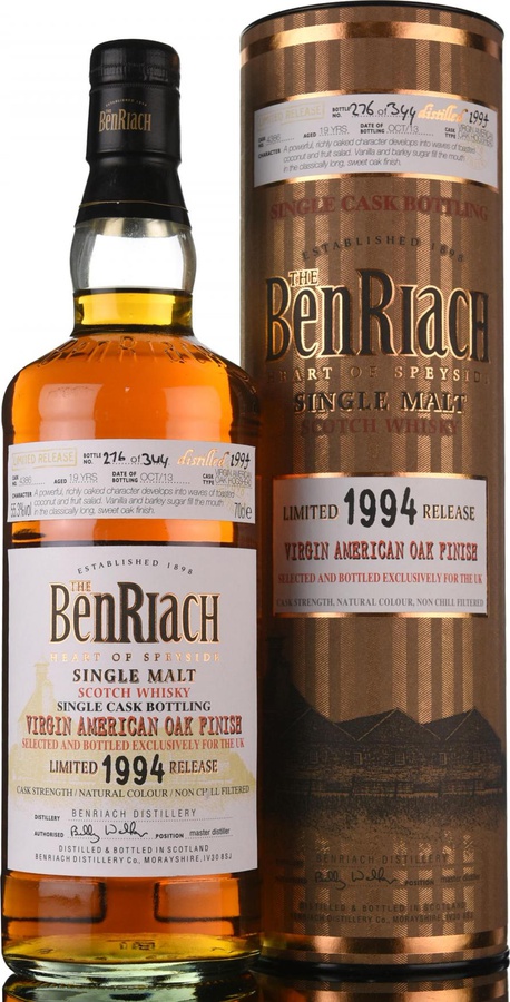 BenRiach 1994 Single Cask Bottling Refill Hogshead #1567 LMDW 53% 700ml