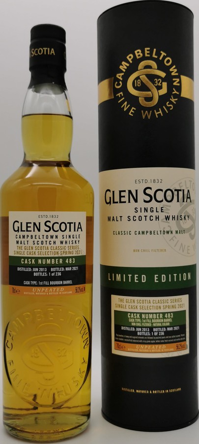 Glen Scotia 2013 Unpeated 1st Fill Bourbon Barrel #483 56.2% 700ml