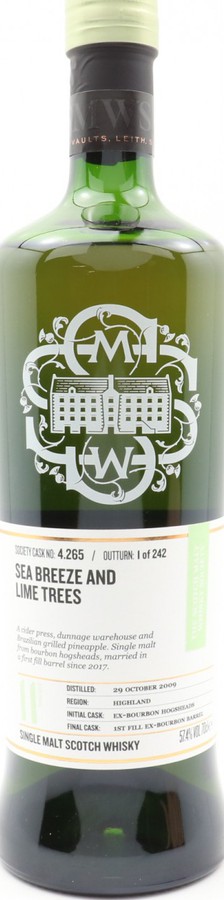 Highland Park 2009 SMWS 4.265 Sea breeze and lime trees 57.4% 700ml