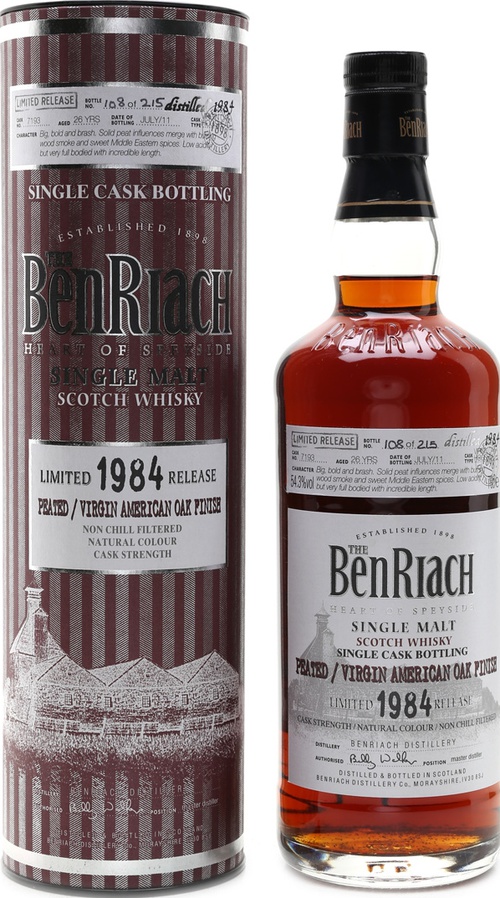 BenRiach 1984 Peated Single Cask Bottling Batch 8 #7193 54.3% 700ml