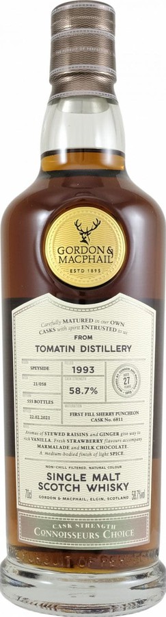 Tomatin 1993 GM Connoisseurs Choice Cask Strength First Fill Sherry Puncheon #6811 58.7% 700ml