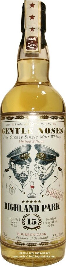 Highland Park 2003 JW Gentle Noses 15yo Bourbon Cask #036 51.1% 700ml