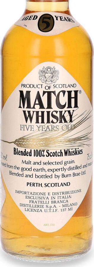 Match Whisky 5yo BBBl Blended 100% Scotch Whiskies Branca Bros Ltd 40% 750ml