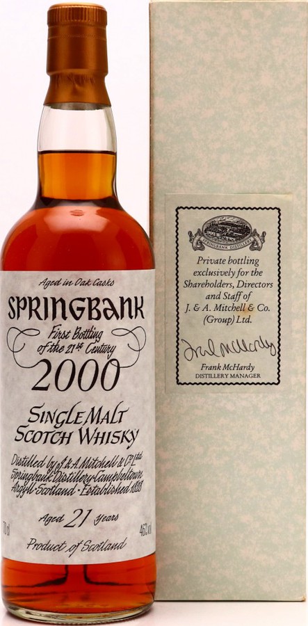 Springbank 21yo 1st Bottling in the 21th Century Shareholders Directors and Staff 46% 700ml