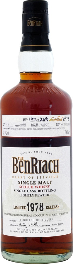 BenRiach 1978 Peated Single Cask Bottling Batch 4 Tokaji Wine Barrel #4416 52.5% 700ml