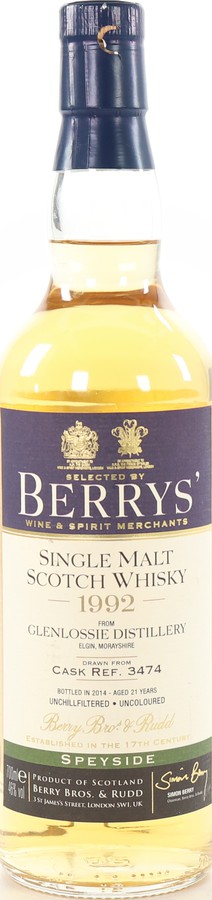 Glenlossie 1992 BR Berrys #3472 46% 700ml