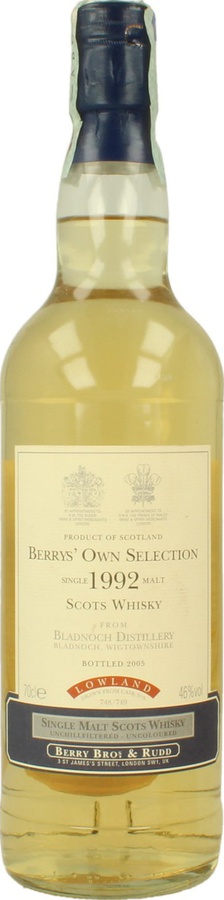Bladnoch 1992 BR Berrys Own Selection Refill Bourbon 748 + 49 46% 700ml