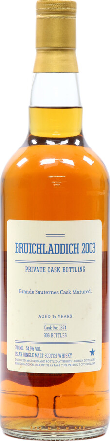 Bruichladdich 2003 Private Cask Bottling 14yo #1374 54.5% 700ml