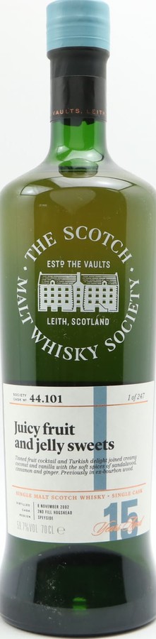 Craigellachie 2002 SMWS 44.101 Juicy fruit and jelly sweets 2nd Fill Ex-Bourbon Hogshead 59.7% 700ml