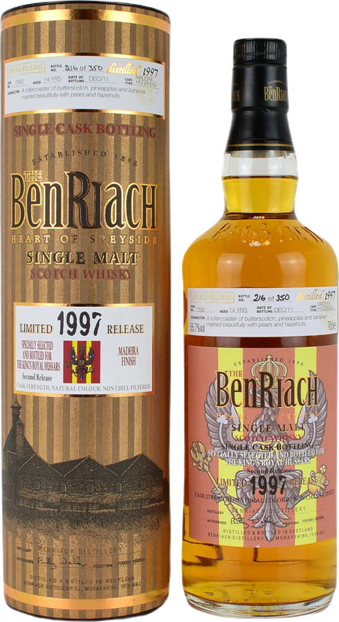 BenRiach 1997 Single Cask Bottling 14yo Madeira Hogshead #7592 The King's Royal Hussars 55.7% 700ml