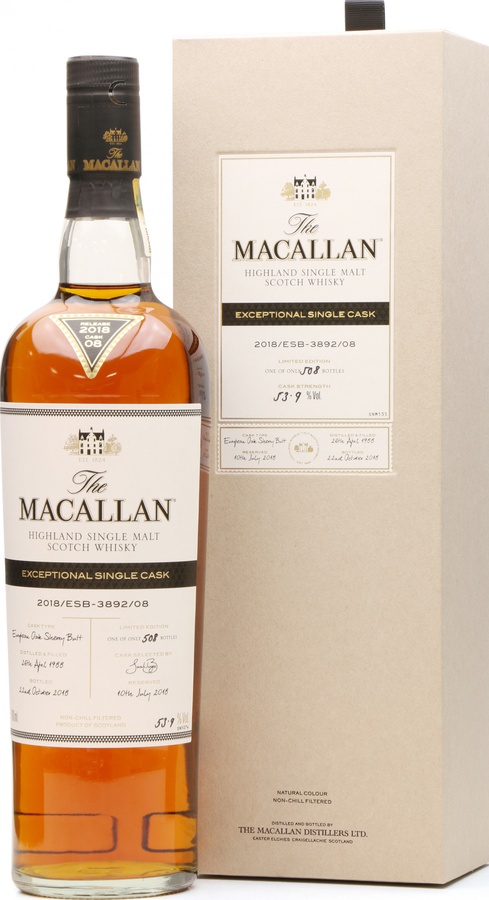 Macallan 2018 ESB-3892 08 Exceptional Single Cask European Oak Sherry Butt 53.9% 700ml