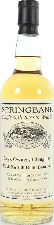 Springbank 1999 Private Bottling Cask Owners Glengarry Whiskyclub Refill Bourbon #240 58.5% 700ml