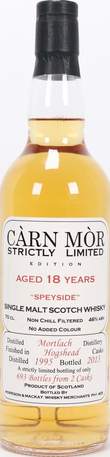 Mortlach 1995 MMcK Carn Mor Strictly Limited Edition 2 Bourbon Hogsheads 46% 700ml