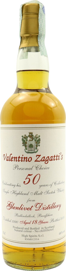 Glenlivet 1990 HSC Valentino Zagatti's Personal Choice Bottled to Celebrate Valentino Zagatti's 50 years of Collecting 18yo 46% 700ml