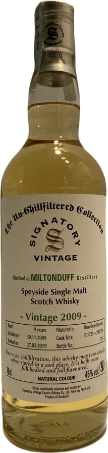 Miltonduff 2009 SV The Un-Chillfiltered Collection 9yo Bourbon Barrels 701721 + 701724 46% 700ml