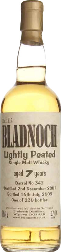 Bladnoch 2001 Lightly Peated 7yo Barrel #342 57% 700ml