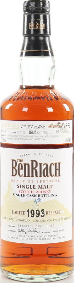 BenRiach 1993 for Widder Hotel Zurich Barolo Hogshead #7416 57.1% 700ml
