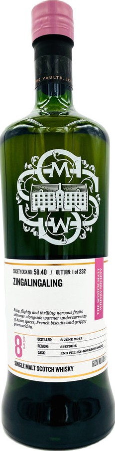 Strathisla 2012 SMWS 58.40 Zingalingaling 2nd Fill Ex-Bourbon Barrel 61.3% 700ml