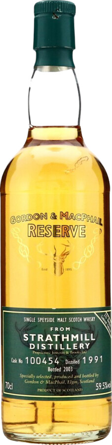 Strathmill 1991 GM Reserve 12yo Refill Bourbon Barrel #100454 59.5% 700ml