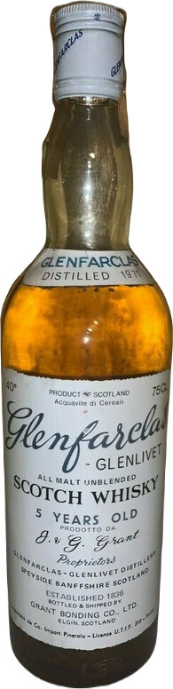 Glenfarclas 1971 All Malt Unblended Scotch Whisky 5yo Co. Import Pinerolo Torino Italy 40% 750ml