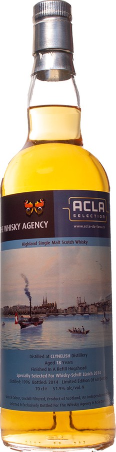 Clynelish 1996 TWA Whisky-Schiff Zurich 2014 Refill Hogshead Joint Bottling with Acla da Fans 51.9% 700ml