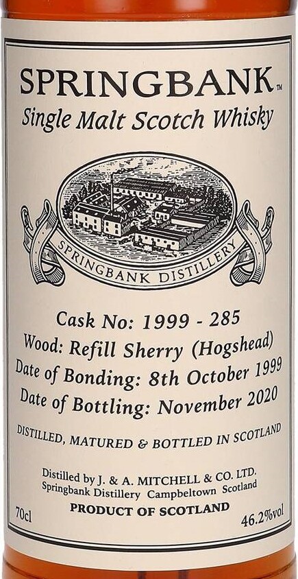 Springbank 1999 Private Bottling Cask no.1999-285 Refill Sherry Hogshead 46.2% 700ml
