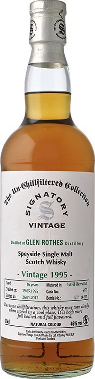 Glenrothes 1995 SV The Un-Chillfiltered Collection 1st Fill Sherry Butt #6173 46% 700ml