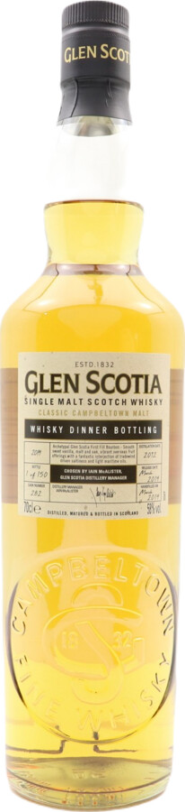 Glen Scotia 2012 Whisky Dinner Bottling 2019 7yo 1st Fill Bourbon #282 58% 700ml