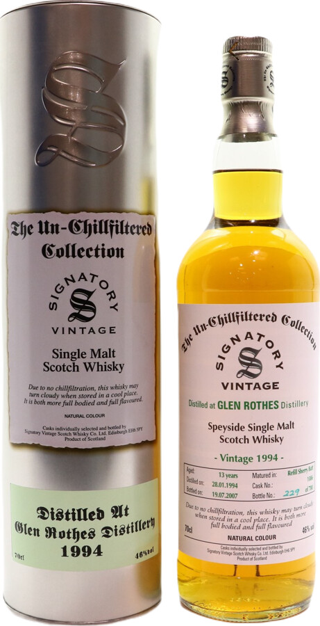 Glenrothes 1994 SV The Un-Chillfiltered Collection Refill Butt #1087 46% 700ml