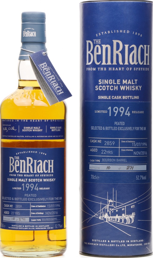 BenRiach 1994 Single Cask Bottling Bourbon Barrel #2859 52.7% 700ml