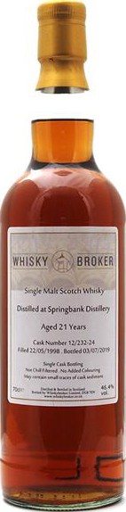 Springbank 1998 WhB Single Cask Bottling 12/232-24 46.4% 700ml