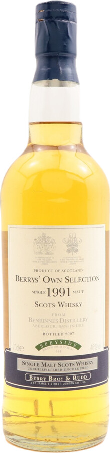 Benrinnes 1991 BR Berrys Own Selection #444 46% 700ml