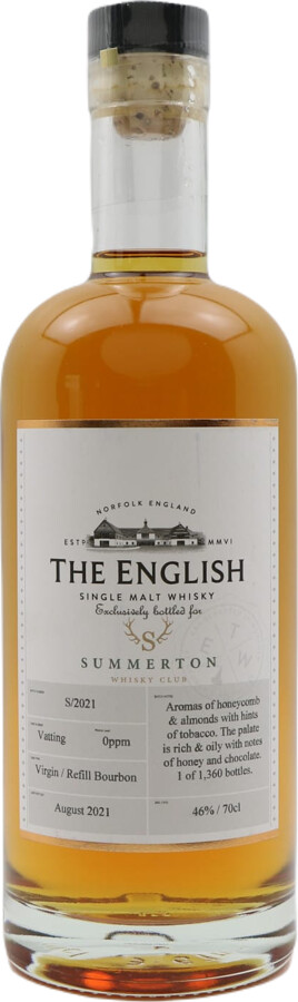 The English Whisky Single Malt Whisky Summerton Whisky Club Virgin Refill Bourbon 46% 700ml