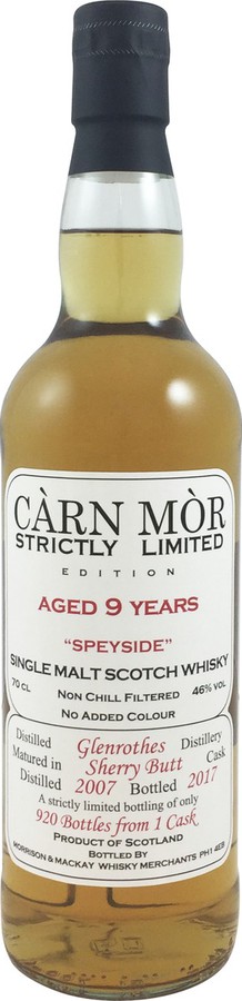 Glenrothes 2007 MMcK Carn Mor Strictly Limited Edition Sherry Butt 46% 700ml