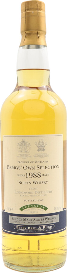 Longmorn 1988 BR Berrys Own Selection 18yo Refill hogshead #010 46% 700ml