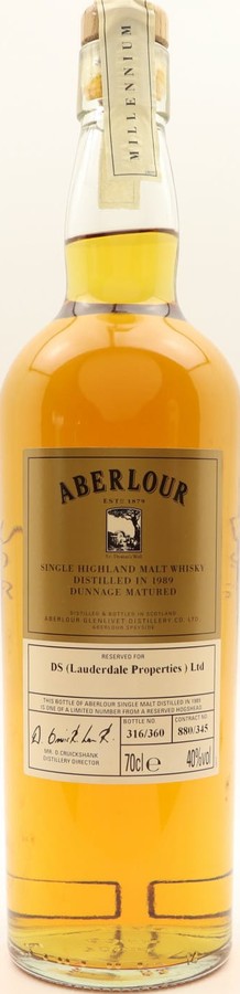 Aberlour 1989 Dunnage Matured Reserved for the Scottish Millennium Celebretions Contract 209/345 40% 700ml